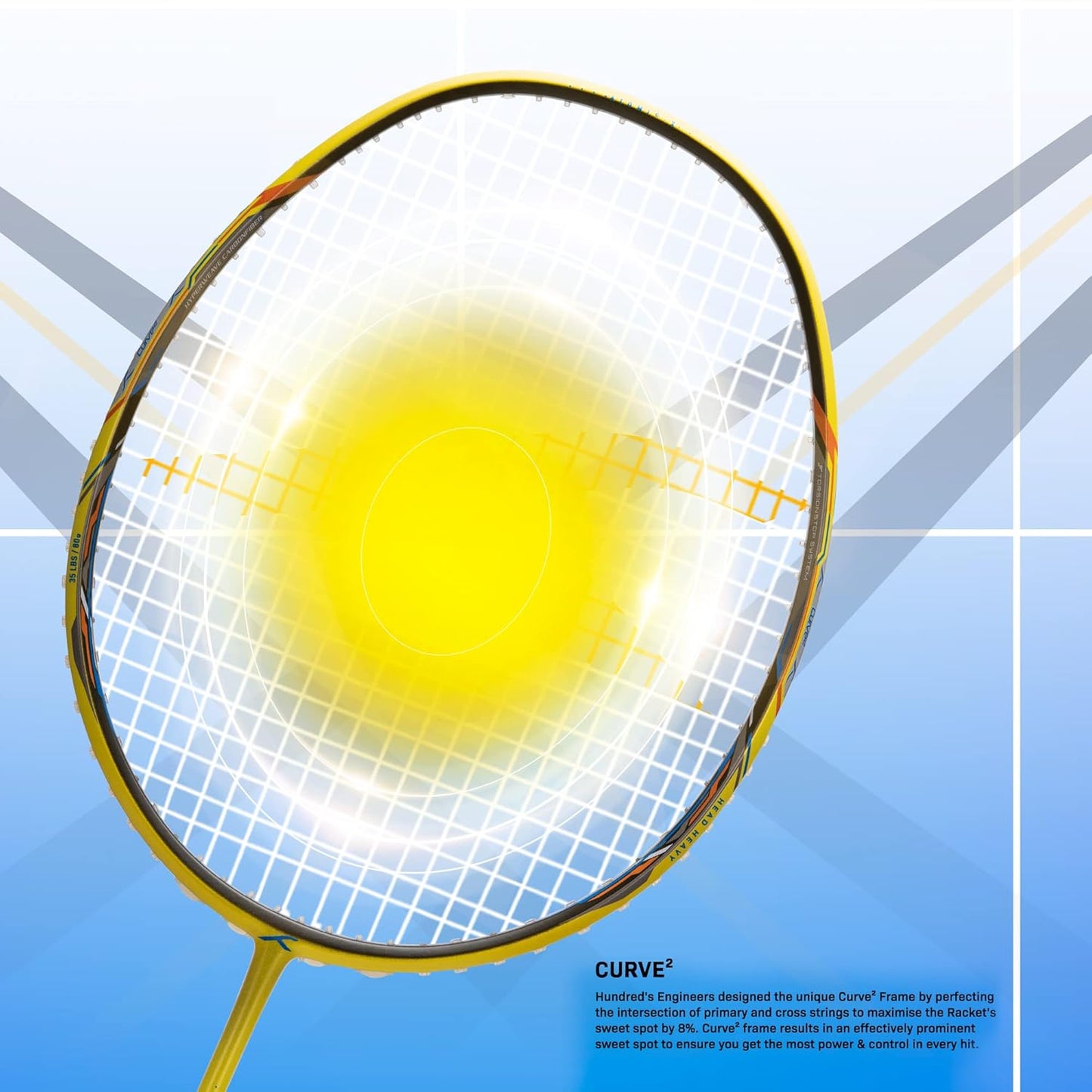 HUNDRED ATOMIC-X 35 SPD Carbonfaser-Badmintonschläger mit Besaitung und vollständiger Schlägerhülle Für fortgeschrittene Spieler | 80 Gramm | Maximale Saitenspannung – 35 lbs