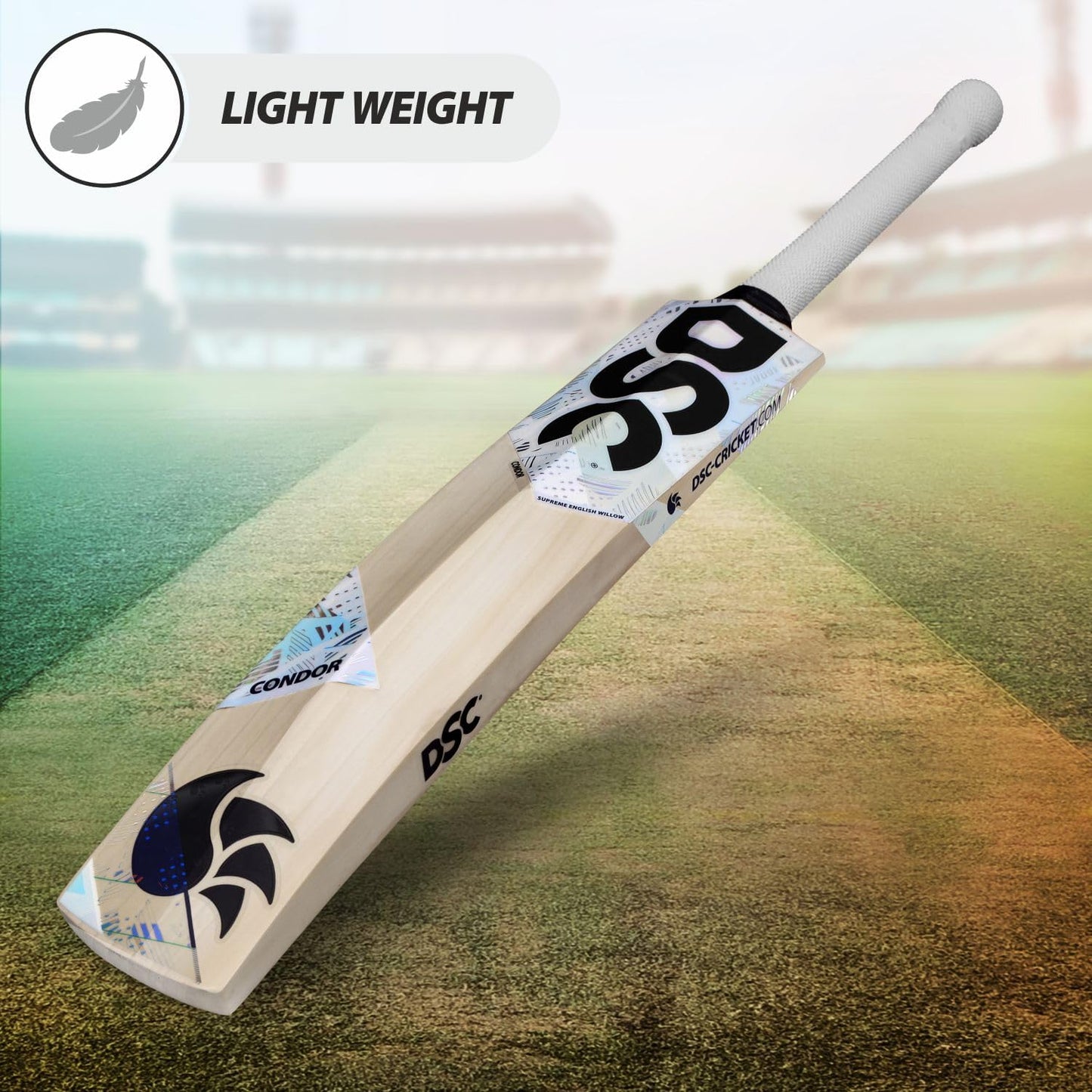DSC Condor Atmos Cricket Bat für Herren und Jungen | Material: Englische Weide | Leichtgewicht | Stoßdämpfend | Spielfertig | Für Lederball geeignet