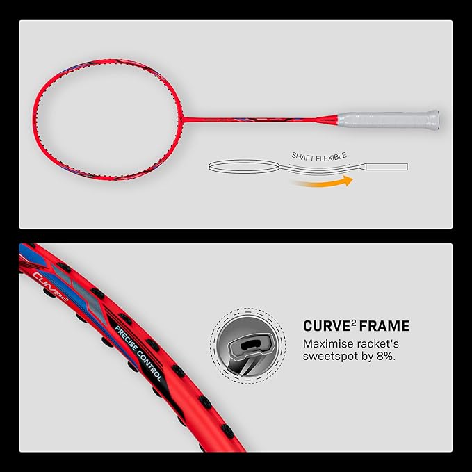 HUNDRED Powertek 2000 PRO Badminton Racket with Full String (Size: Standard, Grip Size: G6) | Stringing | Material: Graphite | For advanced players | Weight: 90 grams | Maximum string tension - 22-24lbs