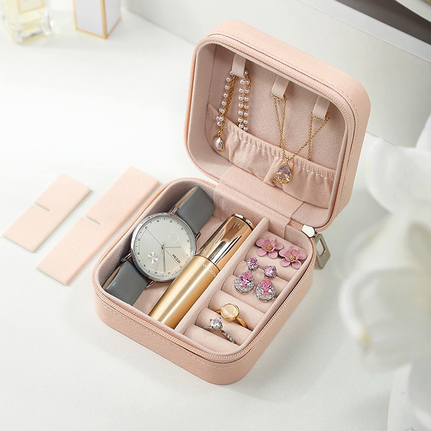 YouBella Jewellery Organiser PU Leder Zip Portable Storage Box Case mit Dividers Container für Ringe, Ohrringe, Halsketten, Home Organizer, Einheitsgröße, Kunstleder