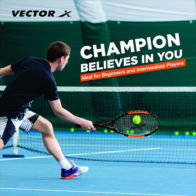 Vector X Recreational Tennis Racket | Color: Orange | Size: One Size | For Men and Boys | Material: Aluminum | Super Lightweight | Beginner to Intermediate