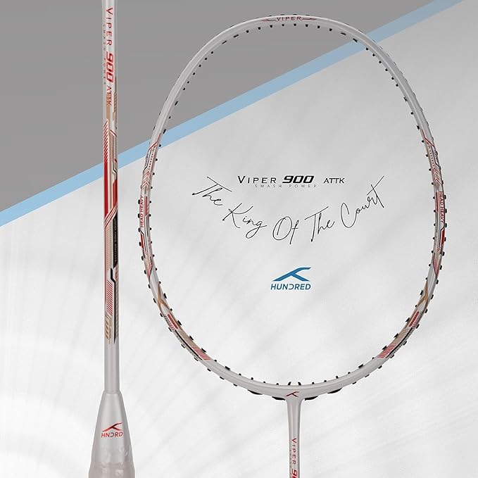 HUNDRED Viper 900 Carbon Fibre Strung Badminton Racket mit Full Racket Cover | Für Fortgeschrittene Spieler | 79 Gramm | Maximale Saitenspannung - 32lbs
