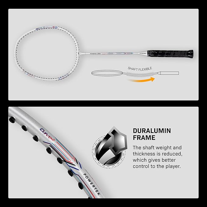 HUNDRED Powertek 200 Badmintonschläger mit Kopfabdeckung (Größe: Standard, Griffgröße:G5) | Besaitet | Material: Aluminium | Für fortgeschrittene Spieler | Gewicht: 95 Gramm | Maximale Saitenspannung - 18-20lbs