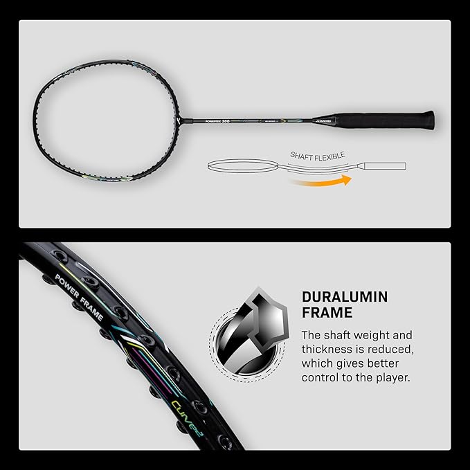 HUNDRED Powertek 200 Badmintonschläger mit Kopfabdeckung (Größe: Standard, Griffgröße:G5) | Besaitet | Material: Aluminium | Für fortgeschrittene Spieler | Gewicht: 95 Gramm | Maximale Saitenspannung - 18-20lbs