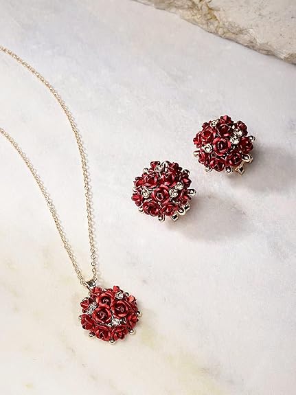 YouBella Crystal Rose Shape Floral Halskette Set | mit Ohrringen | Gold plated | Material: Messing | Modischer Kunstschmuck | Für Frauen & Mädchen | Perfekt für alle Anlässe