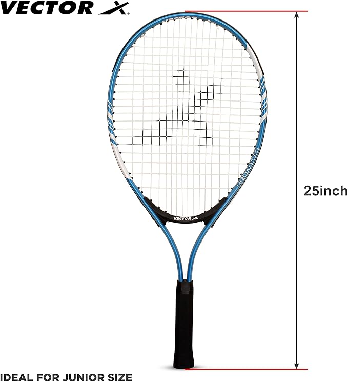 Vector X VXT-520 Strung Tennisschläger | Größe: 25 Zoll | Material: Aluminium | mit 3/4 Hülle | Leichtgewicht | Starke Schlagfestigkeit | Stoßdämpfende Wirkung | Spielstärke: Fortgeschrittene