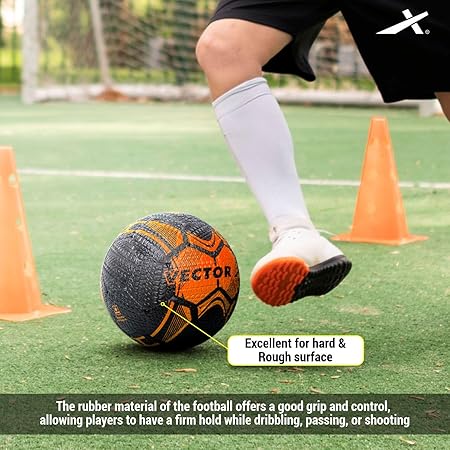 Vector X Street Soccer Fußball | Material- Moulded Rubber | All Surface | High Bounce | High Speed | Rubberized Outer core | High Air Retention Bladder | 32 Panel | Training
