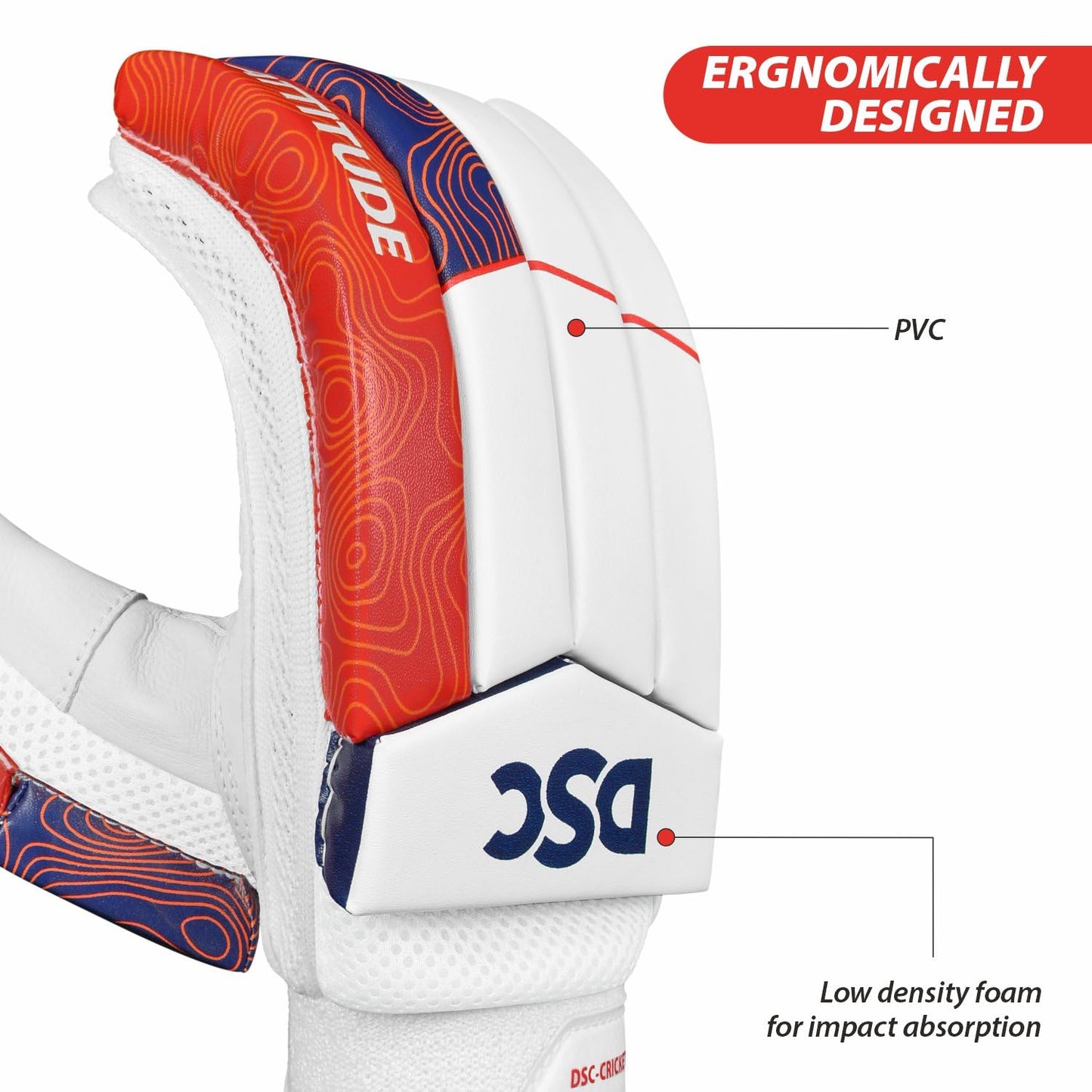 DSC Intense Attitude Cricket Batting Gloves | Color: Multicolor | Material: PU leather | for right-handed Batman | Lightweight | Reinforced protection in the two index fingers