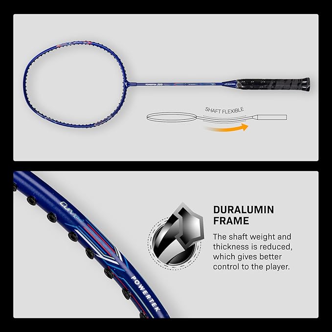 HUNDRED Powertek 200 Badmintonschläger mit Kopfabdeckung (Größe: Standard, Griffgröße:G5) | Besaitet | Material: Aluminium | Für fortgeschrittene Spieler | Gewicht: 95 Gramm | Maximale Saitenspannung - 18-20lbs