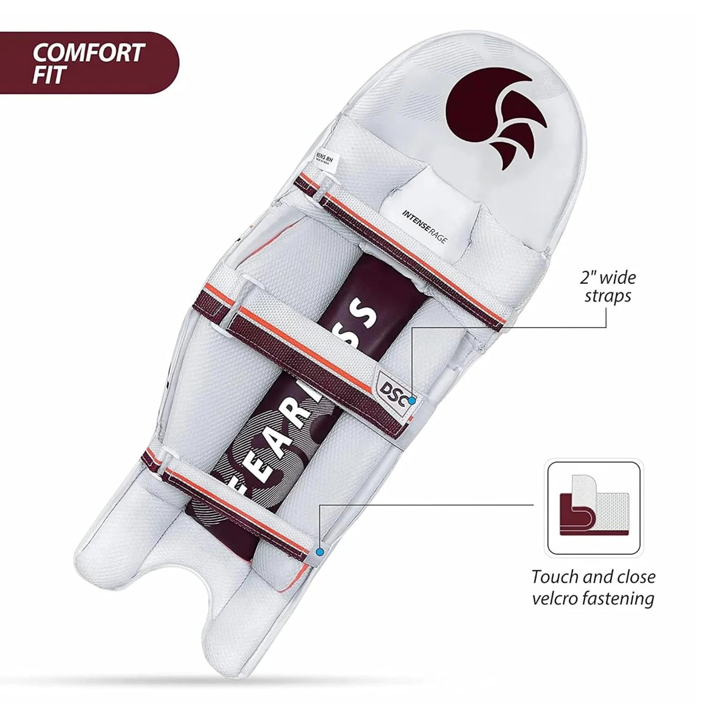 DSC Intense Rage Cricket Batting Legguard | For Men & Boys | Material: PVC | Strap with padded buckle | Bolster lined with fabric