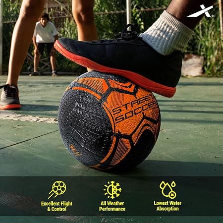 Vector X Street Soccer Fußball | Material- Moulded Rubber | All Surface | High Bounce | High Speed | Rubberized Outer core | High Air Retention Bladder | 32 Panel | Training
