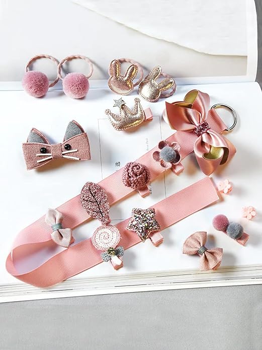 YouBella Hair Accessories Clip Set for Baby Band for Girls (Pack of 18) (Pink)(YBHAIR_41326)