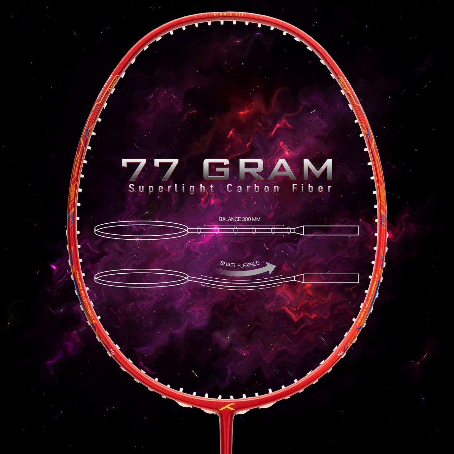 HUNDRED Atomic Air 77 Carbonfaser-Badmintonschläger mit Besaitung und vollständiger Schlägerhülle Für fortgeschrittene Spieler | 77 Gramm | Maximale Saitenspannung – 32 lbs