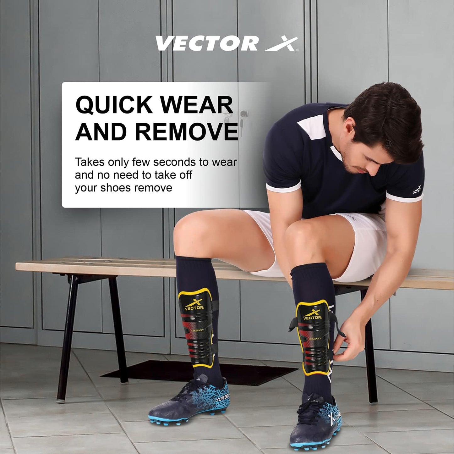 Vector X football shin guards with adjustable Velcro strap (S/M, Germany)