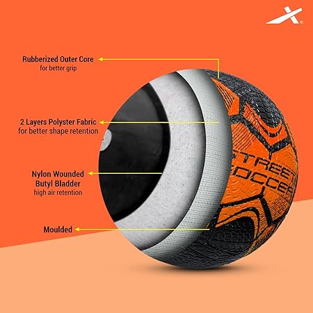 Vector X Street Soccer Fußball | Material- Moulded Rubber | All Surface | High Bounce | High Speed | Rubberized Outer core | High Air Retention Bladder | 32 Panel | Training