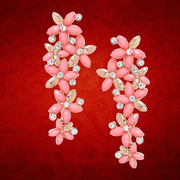 YouBella Florale Tropfenohrringe | Hellrosa | Vergoldet | Modischer Kunstschmuck | Für Frauen und Mädchen | Perfekt für besondere Anlässe und Bürokleidung | Schenken & Hochzeit | Premium-Qualität