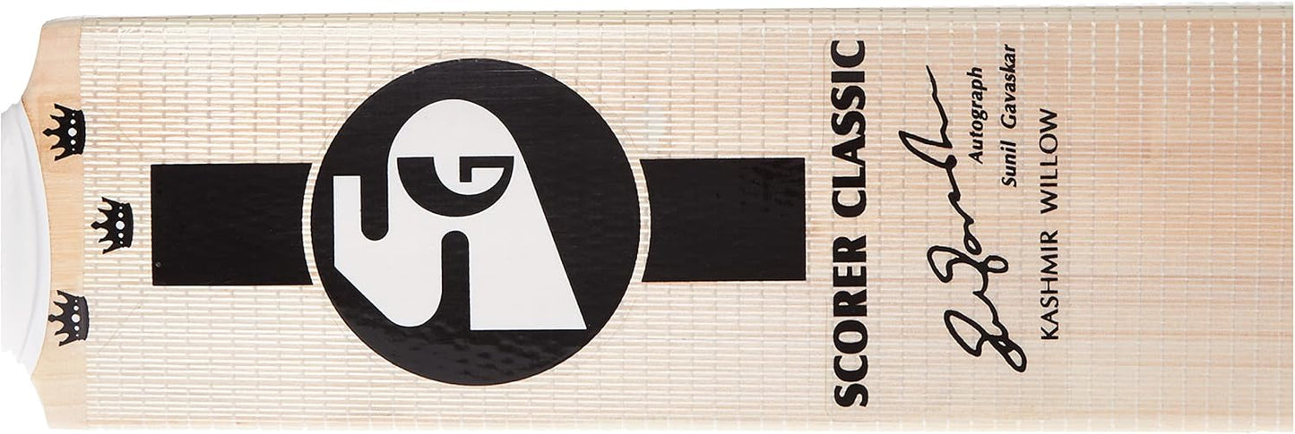 SG Scorer Classic Cricketschläger für Herren und Jungen (Beige) | Material: Kashmir Willow | Leichtgewicht | Kostenloser Bezug | Spielfertig | Für fortgeschrittene Spieler | Ideal für Lederball