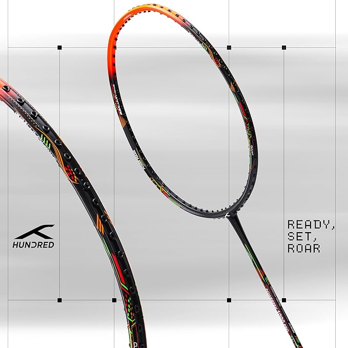 HUNDRED Powertek 1000 PRO Graphite Strung Badminton Racket with Complete Racket Cover | For advanced players | 95 grams | Maximum string tension - 26lbs