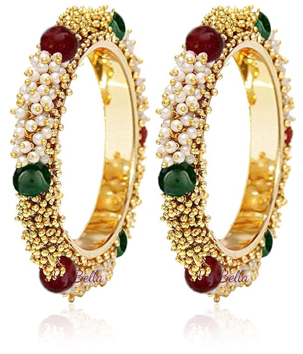 YouBella Traditionelles Armreifen-Set mit Perlenbesatz | Vergoldet | Mehrfarbig | Material: Messing | Größe: 2,4 | Modischer Kunstschmuck | Für Frauen und Mädchen | Geeignet für alle Gelegenheiten