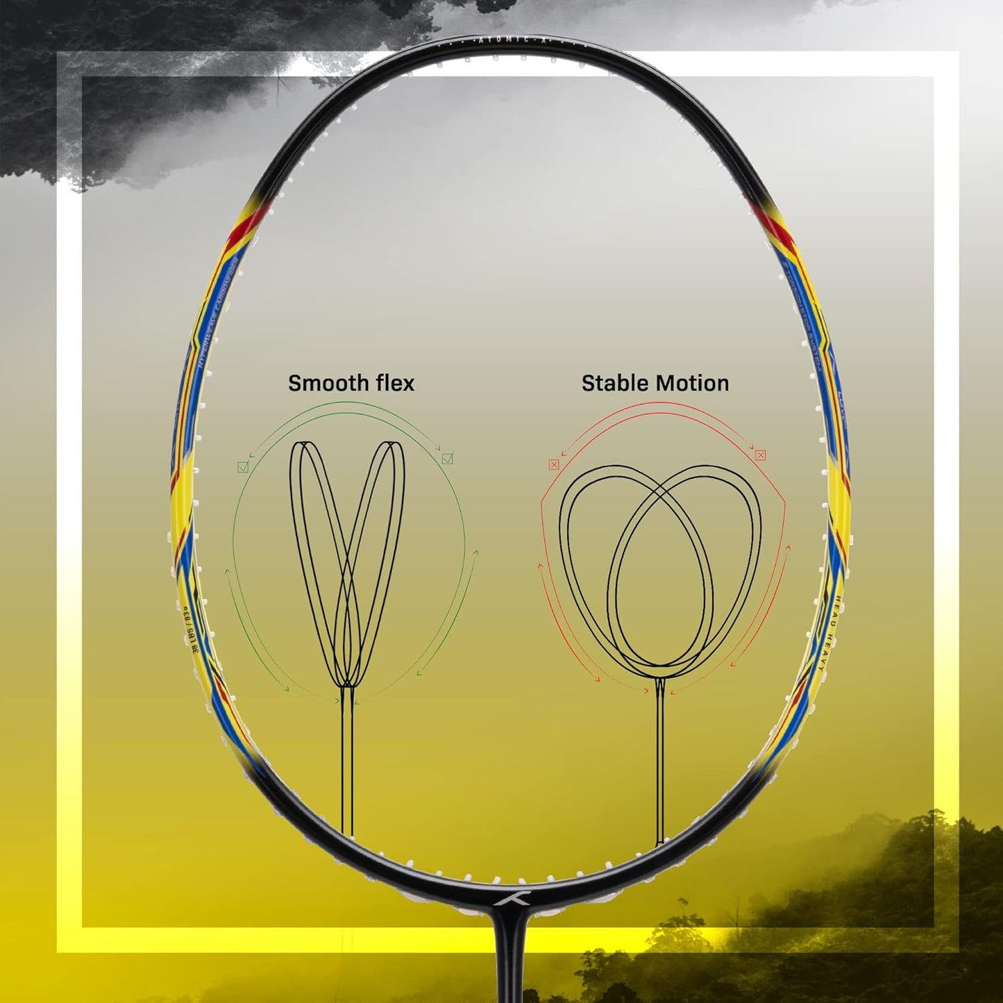 Hundred ATOMIC-X 38 CTRL-strung badminton racket, 2S026-2