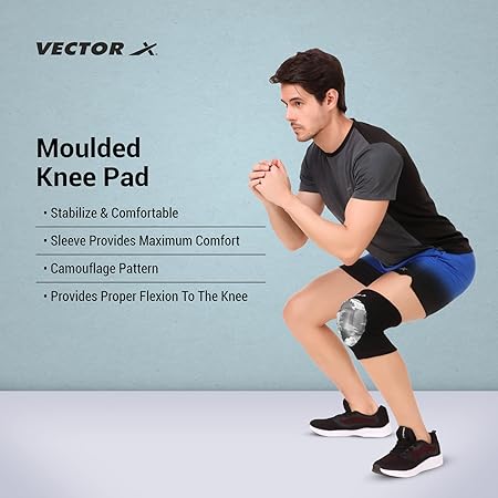 Vector X Camo Kniebandage, einteilig, für Sport, Schmerzlinderung, Kniekompressionsunterstützung, Übung, Laufen, Radfahren, Knieschützer, Kniebandage für Damen und Herren (Schwarz-Grau)