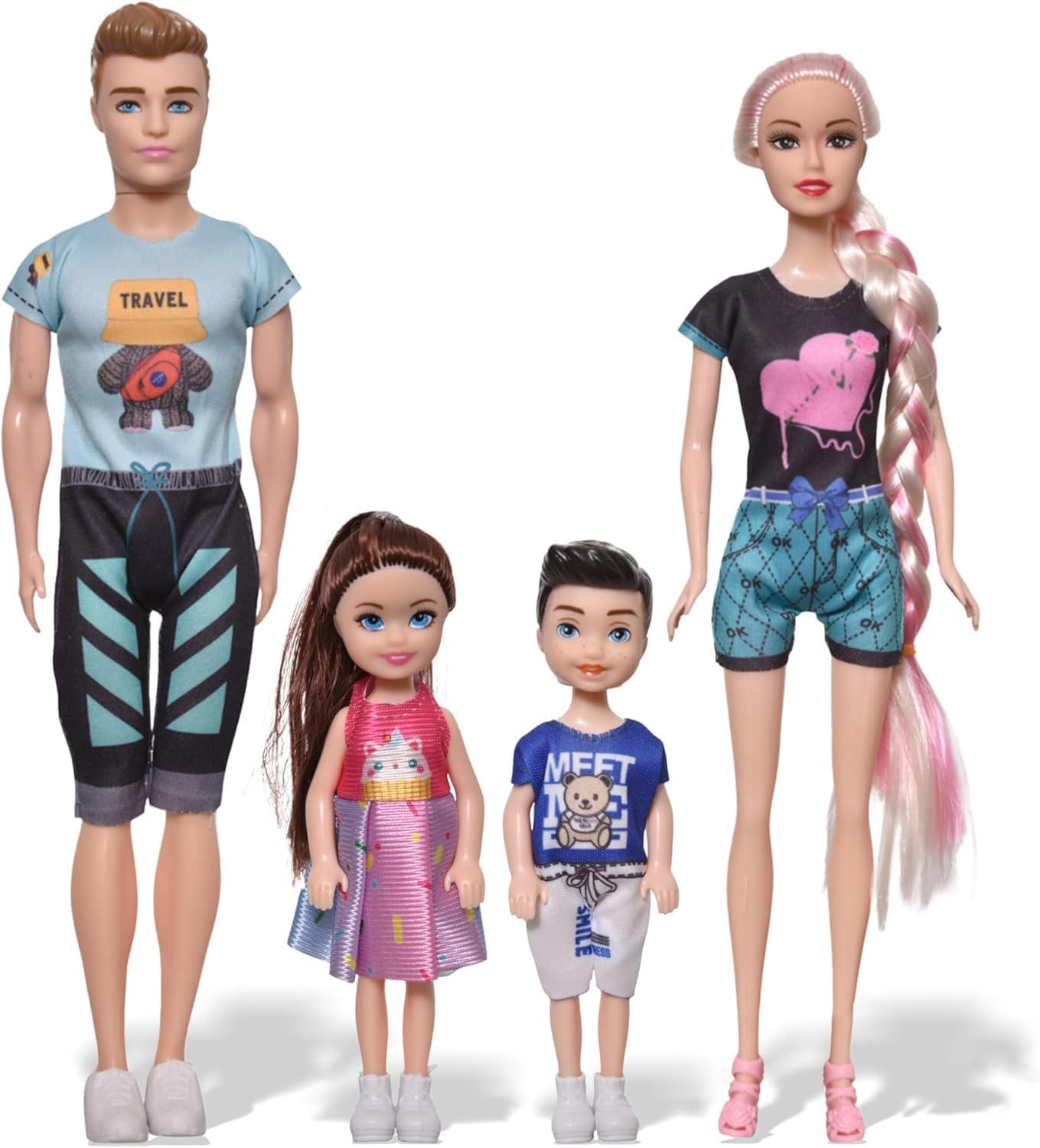 FUNFY Puppenset für Eltern und Kinder | Mehrfarbig | Die Elternpuppen haben einen 28 cm großen Körper aus massivem Kunststoff | Bietet eine komplette Familie – Vater, Mutter, Junge und Mädchen für fantasievolles Spielen | für Mädchen