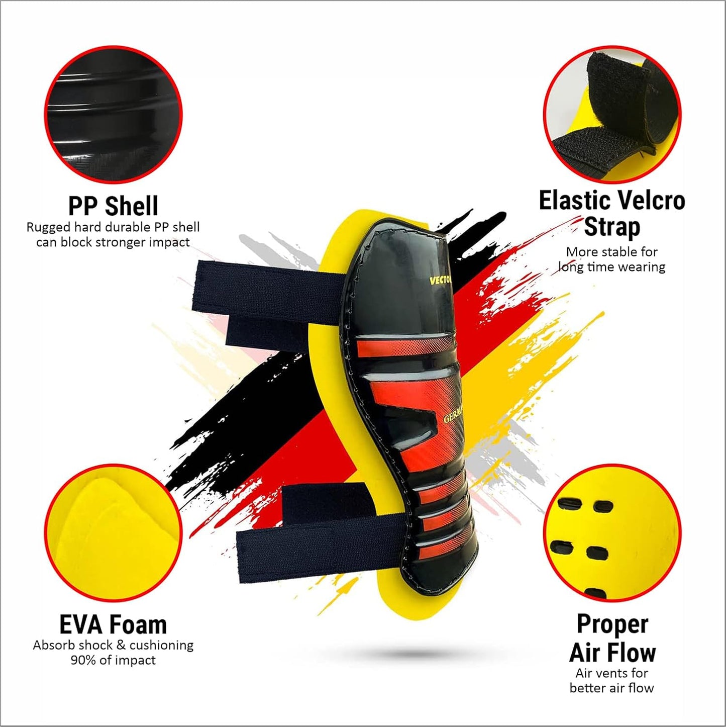 Vector X football shin guards with adjustable Velcro strap (S/M, Germany)