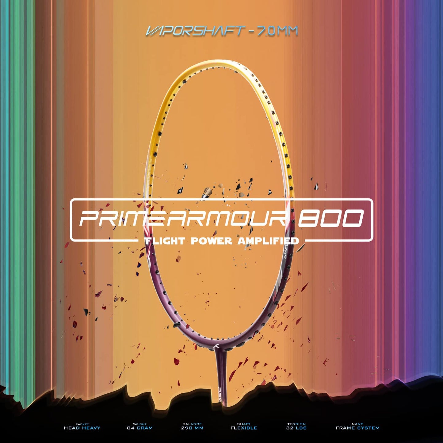Hundred Primearmour 800 Badmintonschläger mit Carbonfasersaiten | Material: Carbonfaser | Geschlecht: Unisex | 84 g 4U Leichtgewicht