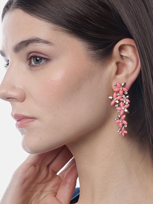 YouBella Florale Tropfenohrringe | Hellrosa | Vergoldet | Modischer Kunstschmuck | Für Frauen und Mädchen | Perfekt für besondere Anlässe und Bürokleidung | Schenken & Hochzeit | Premium-Qualität