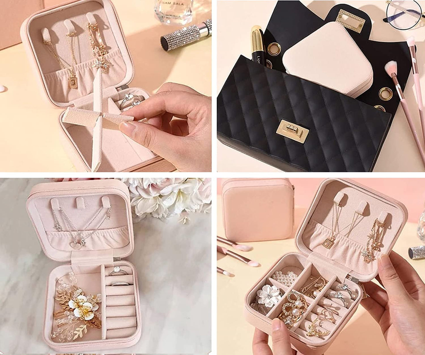 YouBella Jewellery Organiser PU Leder Zip Portable Storage Box Case mit Dividers Container für Ringe, Ohrringe, Halsketten, Home Organizer, Einheitsgröße, Kunstleder