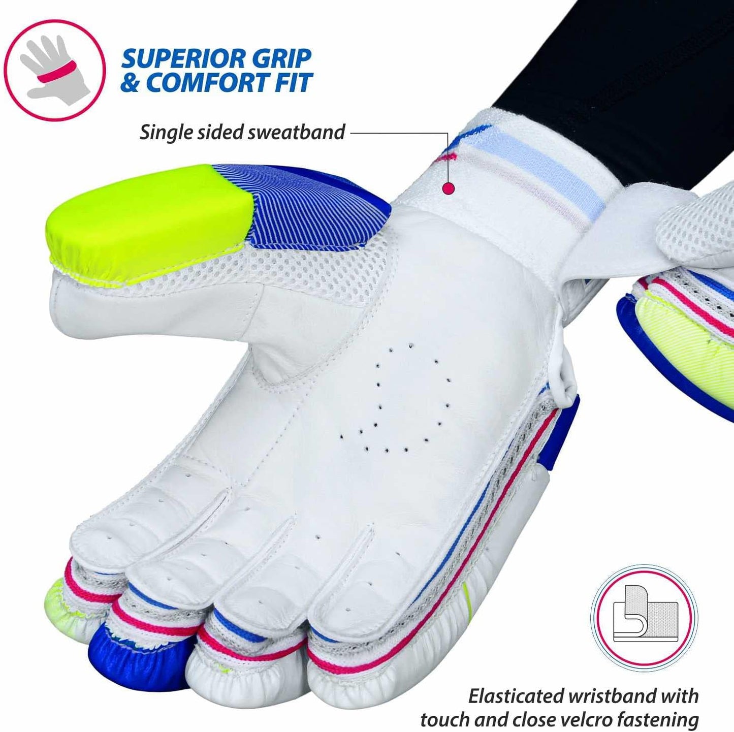 DSC Intense Attitude Cricket Batting Gloves | Color: Multicolor | Material: PU leather | for right-handed Batman | Lightweight | Reinforced protection in the two index fingers
