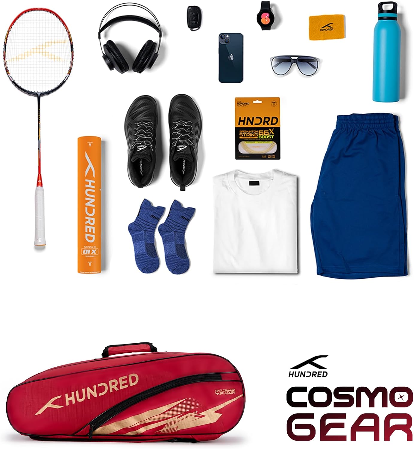 Hundred Cosmogear Badminton Set Bag |Double Zipper | Front Zipper Pocket
