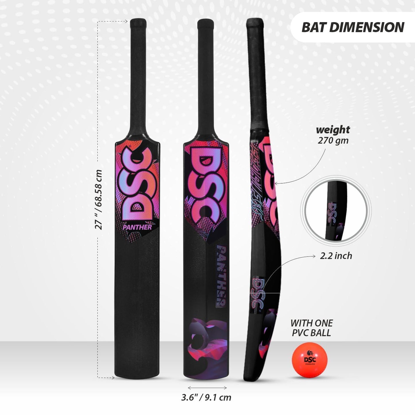 DSC Panther Cricket Set (1 Plastikschläger + 4 Plastikstümpfe + 2 Base + 2 Bails + 1 PVC Ball) | Farbe: Schwarz | Material: Kunststoff | Ideal für Tennis und Gully/Rasen-Cricket | Für Kinder