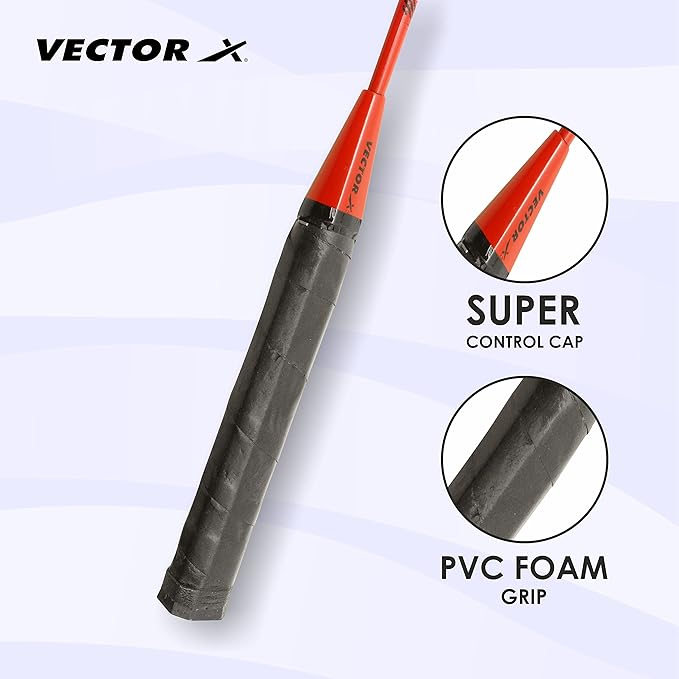Vector X VXB-50 Badminton Racket | Color: Red | Size: 3 7/8 inches | For men & boys | Material: Aluminum | Super Lightweight | Beginner to intermediate