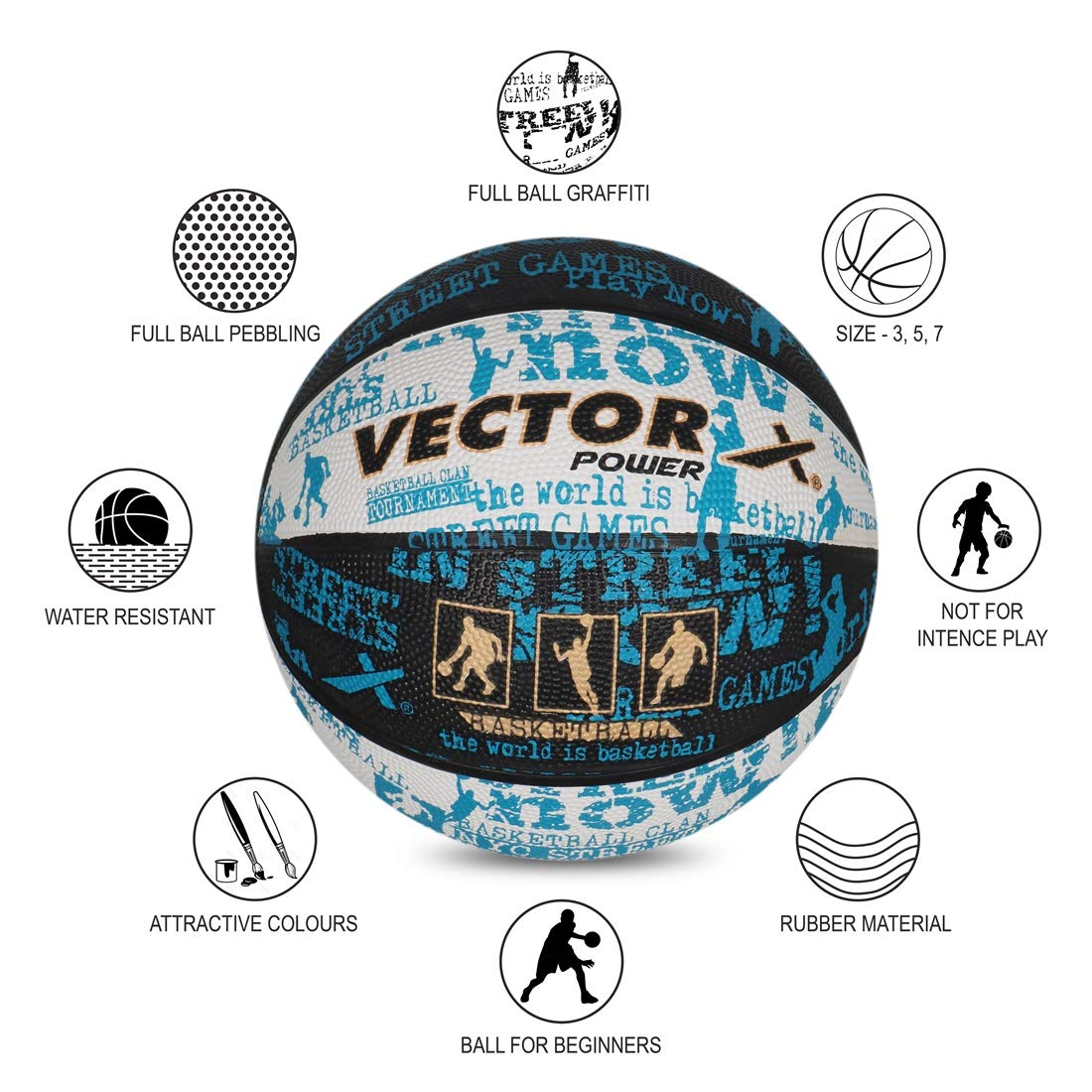 Vector X Power Basketball | for men and boys | Material: rubber | Water-resistant ball