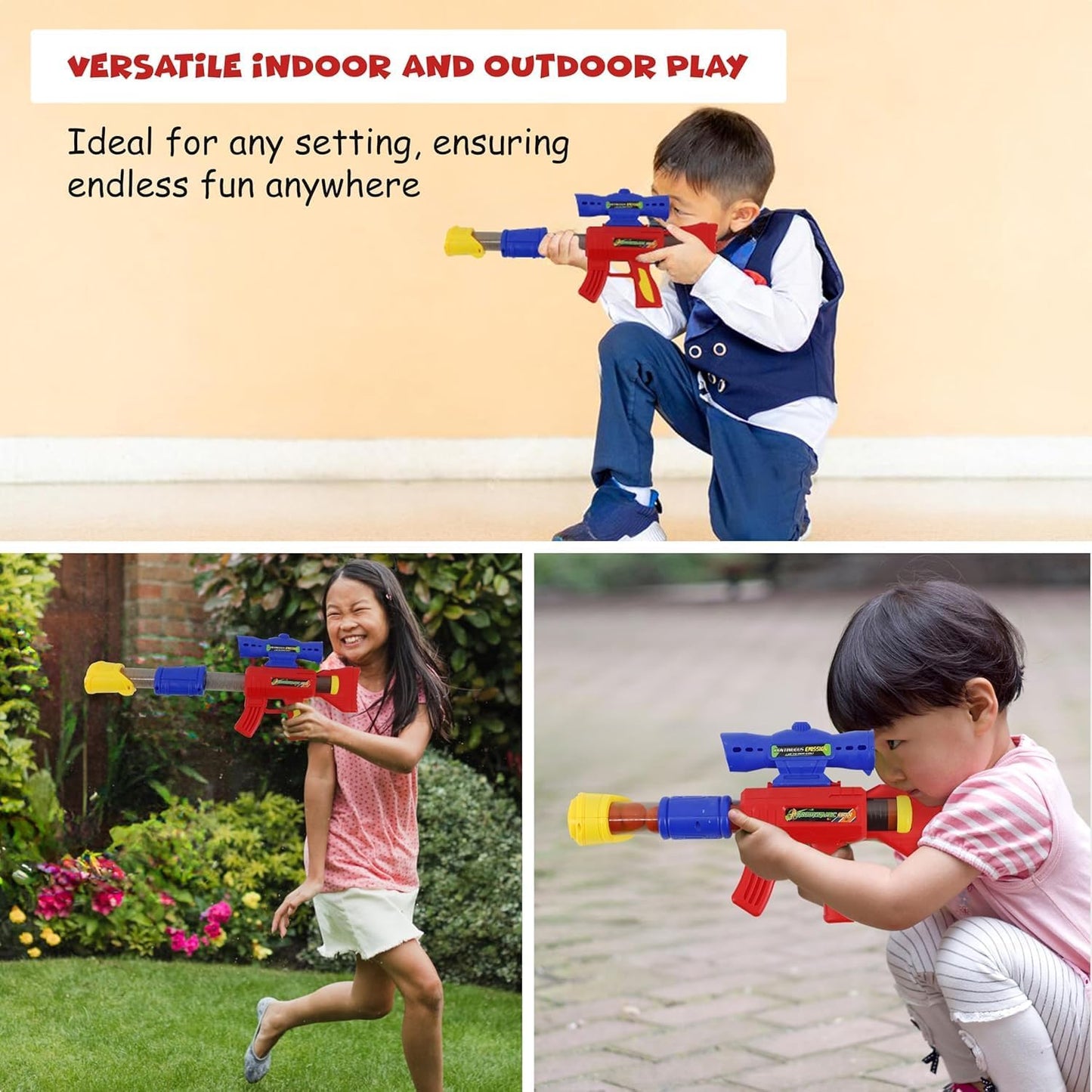 FUNFY Aerodynamic Softball Gun with 8 Softballs and 3 Cans | Multicolored | Foam and Plastic | Air Popper, perfect for target practice | Fun and safe shooting | for children