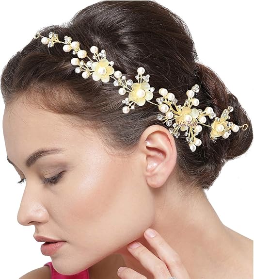 YouBella Floral Stone Hair Vine | Material: Plastic | Elegant Appearance | Hair Accessory for Bridal Wedding Functions Bridesmaid | For Women