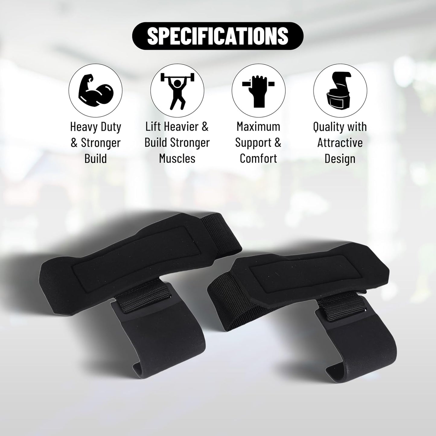 Endless Weightlifting Hook, Set of 2, Black, Material: Metal and Neoprene, Handles for Dead Lifting, Premium Workout Hook, Gym Training Hook Straps with Heavy-Duty Metal Hooks