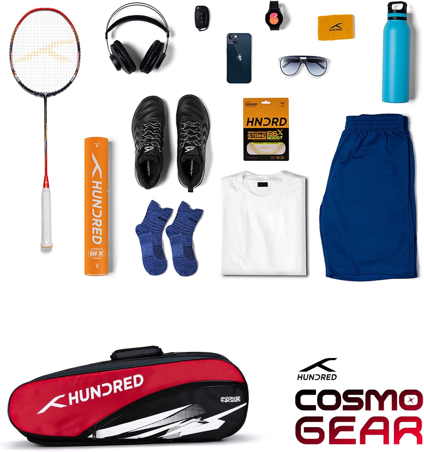 Hundred Cosmogear Badminton Set Bag |Double Zipper | Front Zipper Pocket