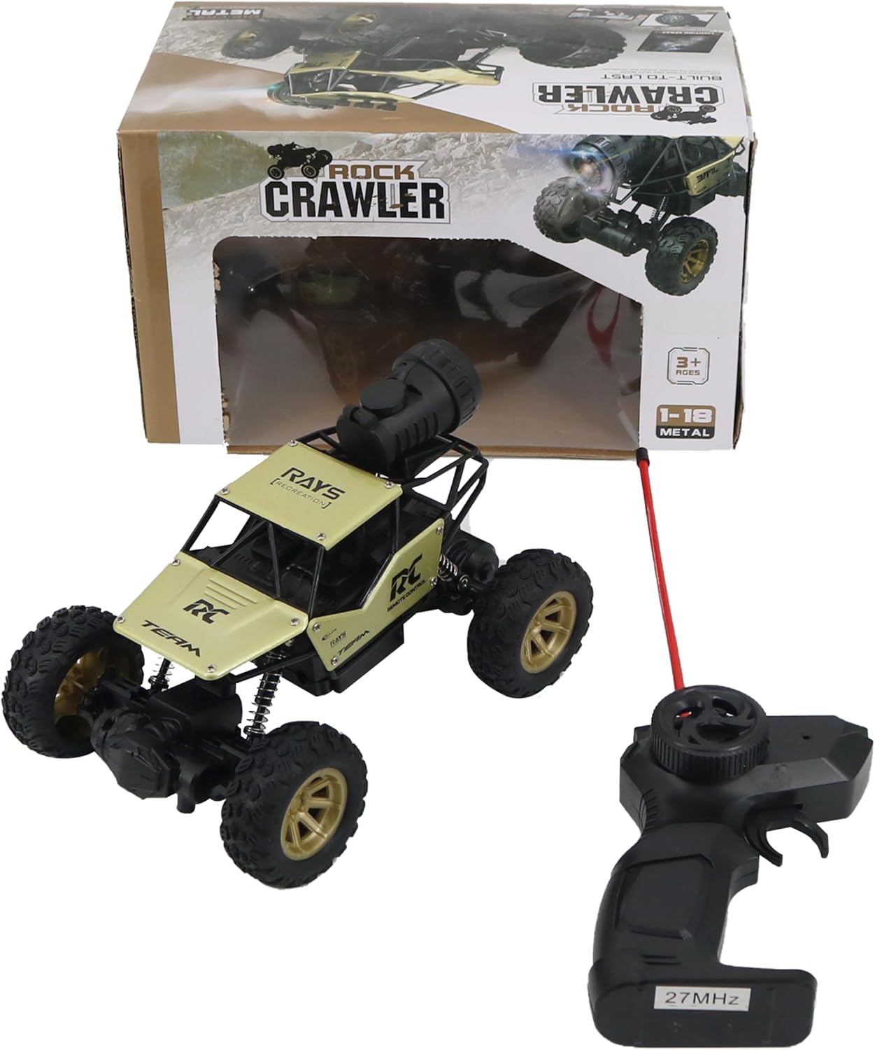 FUNFY 1:18 Rock Crawler RC-Spielzeugauto mit Allradantrieb | Schwarz | mit 4 weichen Aufhängungen, Doppelmotor, Blitznebelspray, Reifen mit besserer Haftung, Aluminiumkarosserie und wiederaufladbarem Akku | als Geschenk für Kinder
