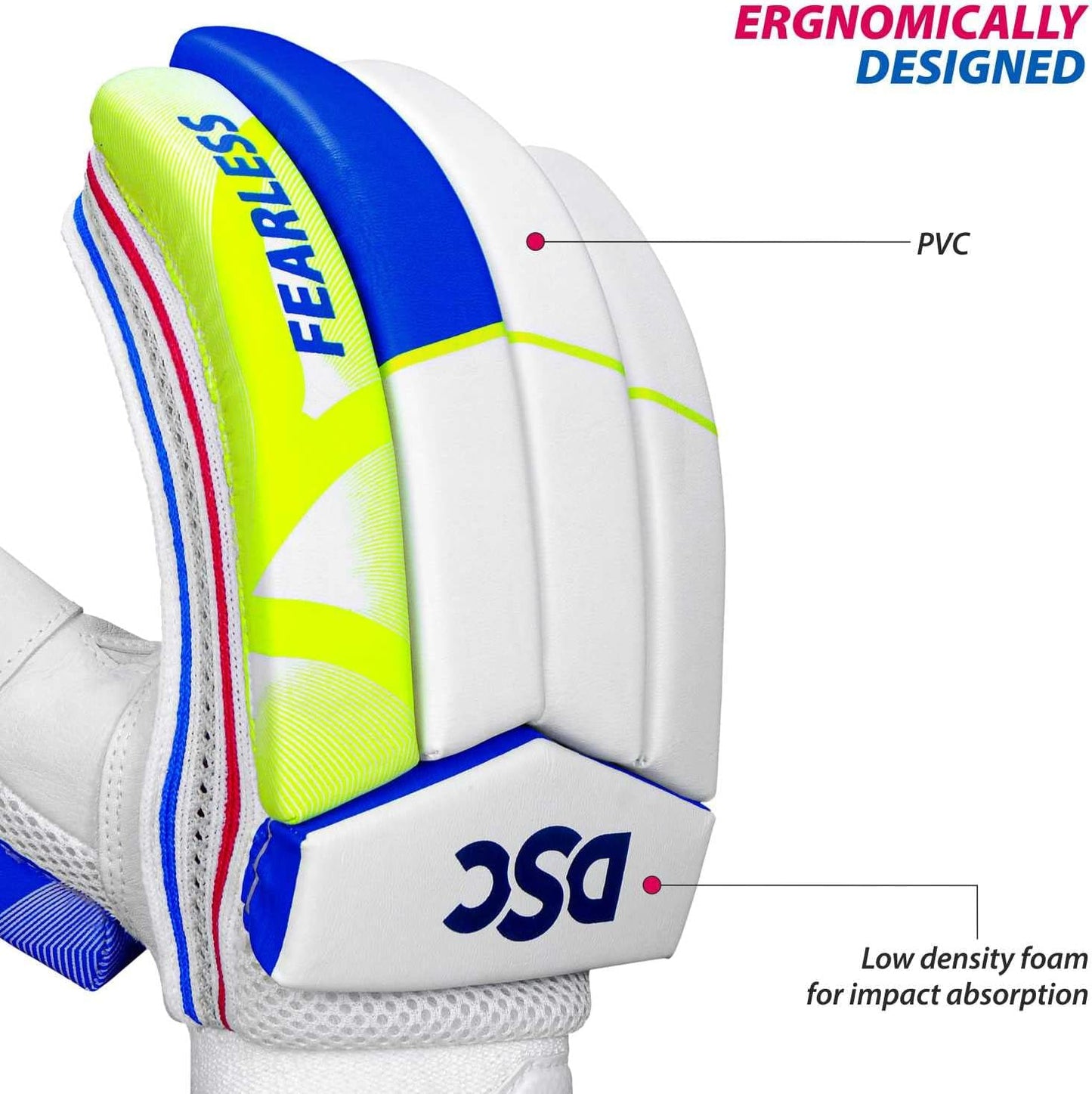 DSC Intense Attitude Cricket Batting Gloves | Color: Multicolor | Material: PU leather | for right-handed Batman | Lightweight | Reinforced protection in the two index fingers