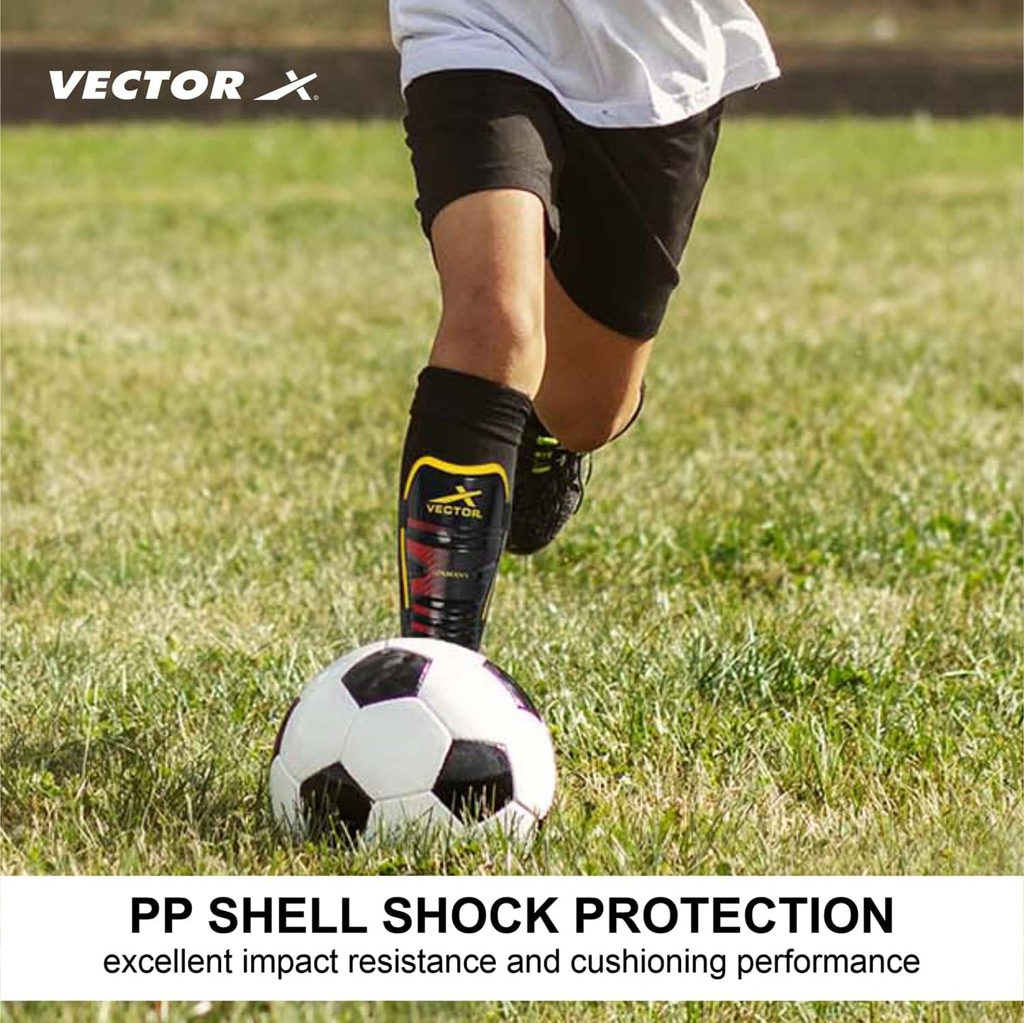Vector X football shin guards with adjustable Velcro strap (S/M, Germany)