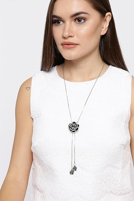 YouBella Long Chain, Silver Plated Necklace Pendant for Women and Girls