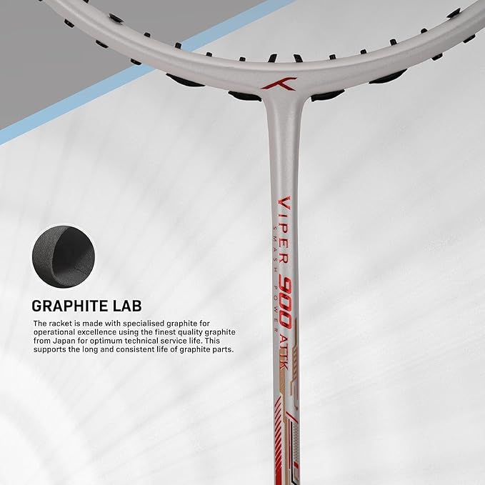 HUNDRED Viper 900 Carbon Fibre Strung Badminton Racket mit Full Racket Cover | Für Fortgeschrittene Spieler | 79 Gramm | Maximale Saitenspannung - 32lbs