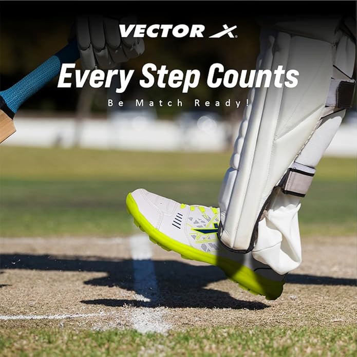 Vector X Blaster-22 Yards Cricket Shoes | Color: White & Green | Size: 4 UK/ 5US/ 38EU | For Men & Boys | Material: Synthetic | High quality rubber outsole with rounded studs