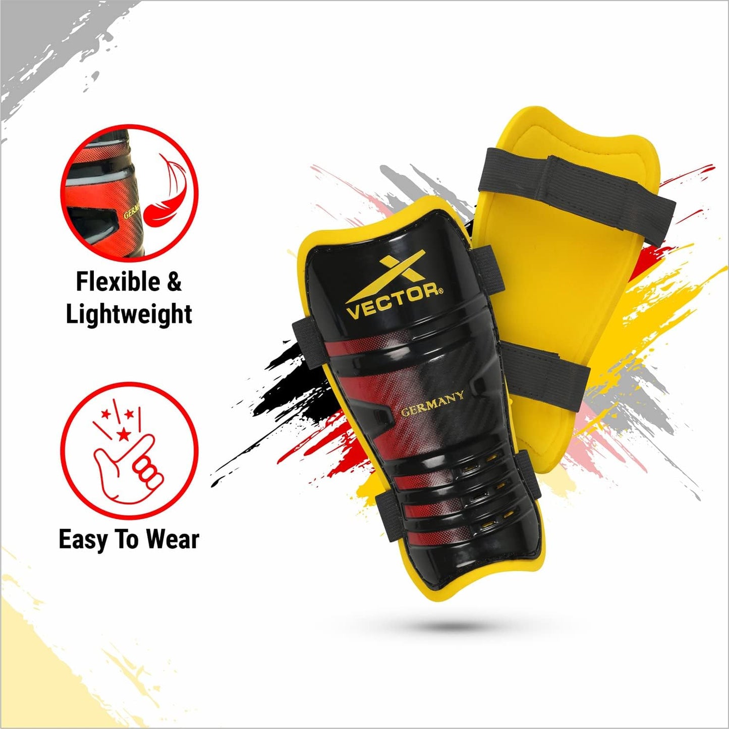 Vector X football shin guards with adjustable Velcro strap (S/M, Germany)