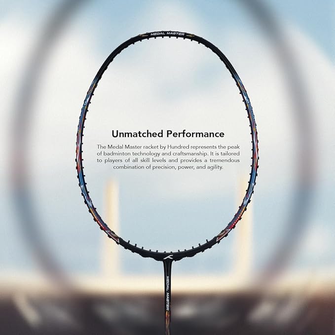 HUNDRED Medal Master Strung Badmintonschläger (Standardgröße) | Unisex | Material: Carbon Fibre | mit kompletter Schlägerhülle
