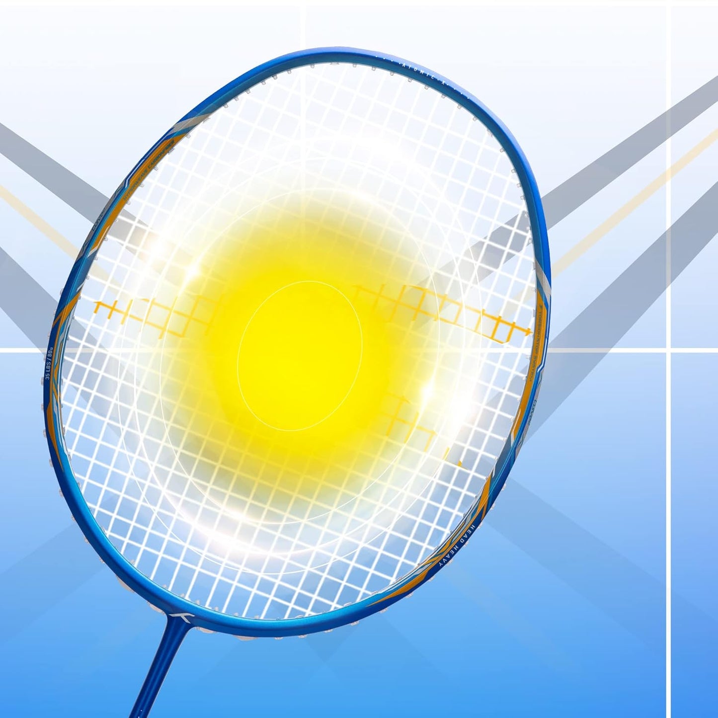 HUNDRED ATOMIC-X 35 SPD Carbonfaser-Badmintonschläger mit Besaitung und vollständiger Schlägerhülle Für fortgeschrittene Spieler | 80 Gramm | Maximale Saitenspannung – 35 lbs