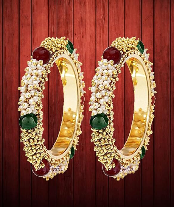 YouBella Traditionelles Armreifen-Set mit Perlenbesatz | Vergoldet | Mehrfarbig | Material: Messing | Größe: 2,4 | Modischer Kunstschmuck | Für Frauen und Mädchen | Geeignet für alle Gelegenheiten