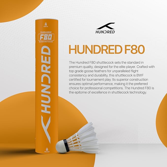 Hundred F80 Federball | 12er-Pack | Speed 76 Gänsefedern | Japanischer Premiumkleber | Einfädeln aus reiner Baumwolle |